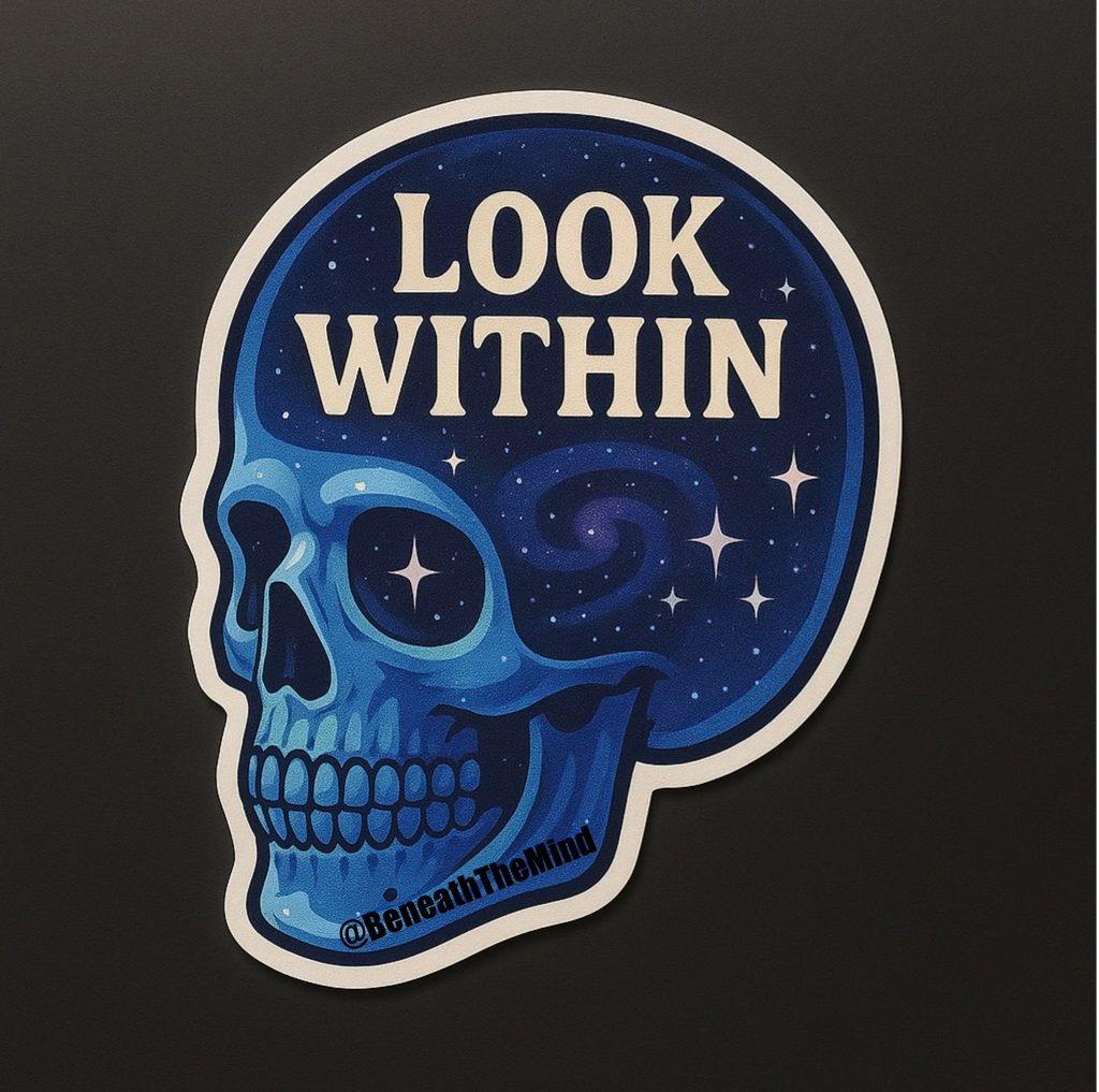 True wisdom and transformation come from self-reflection and inner exploration. Embodies dark fantasy, esoteric symbolism, and cosmic mystery.